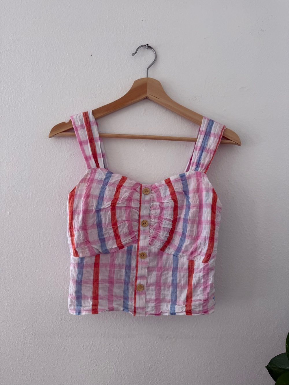 Striped Button-Front Cotton Camisole in Pink & Red